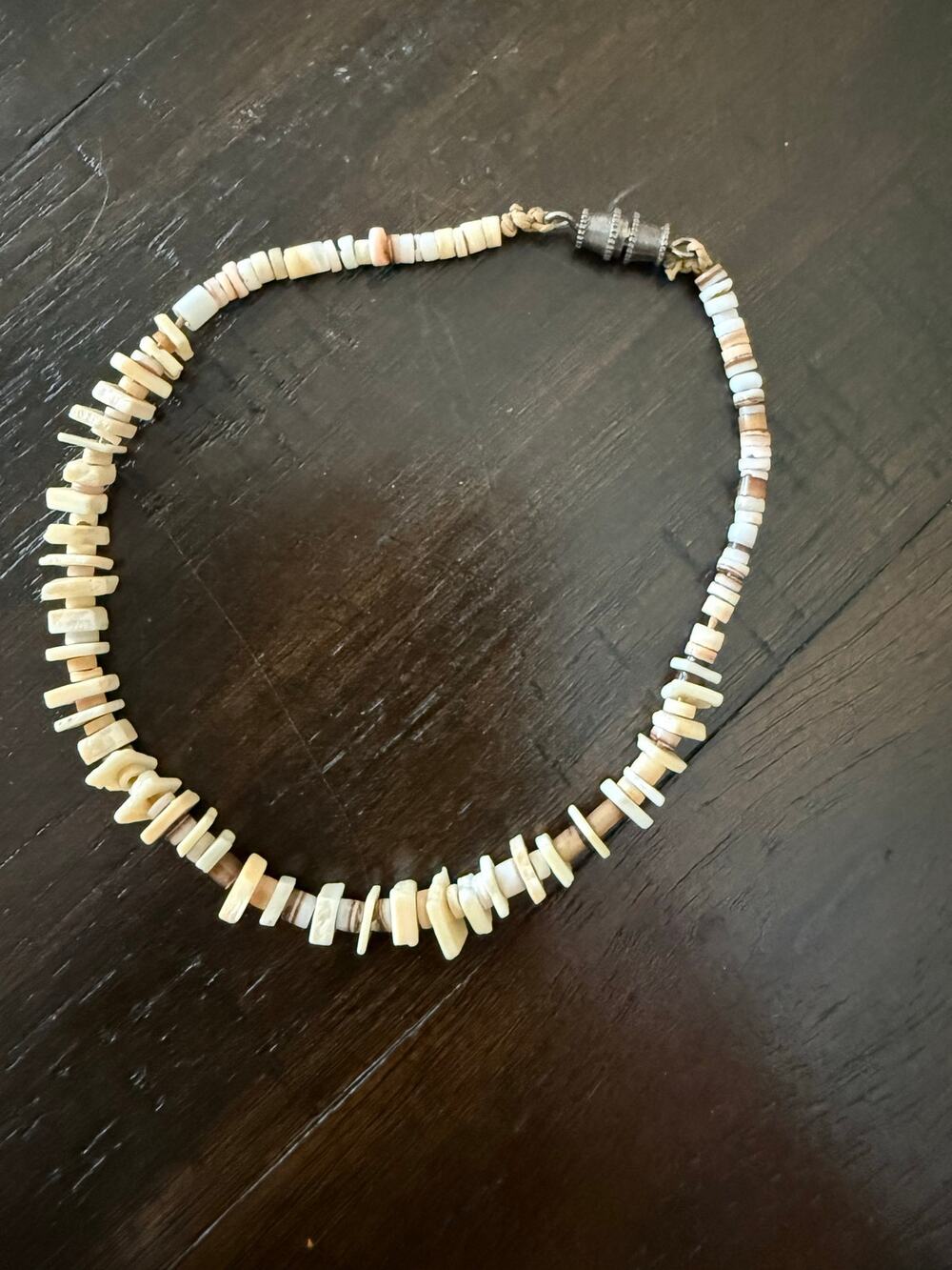 Vintage Handmade Shell Heishi Beaded Bracelet Boho 8”